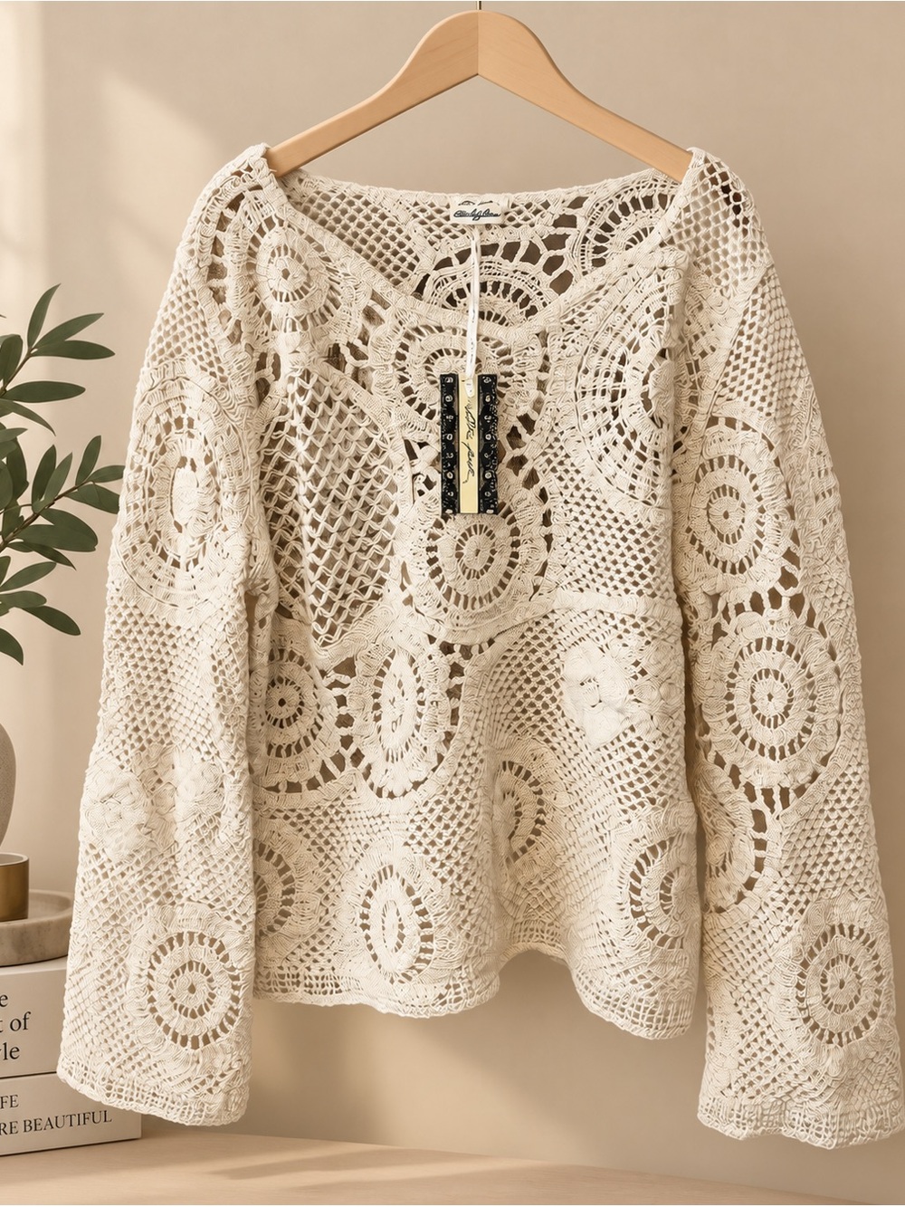 Ultra Pink Cream Crochet Bell Sleeve cardigan/camisole 🍁 - Picture 2 of 6